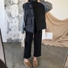 Turtleneck Sweater / Stand Collar Buttoned Padded Vest / Knit Wide-leg Pants