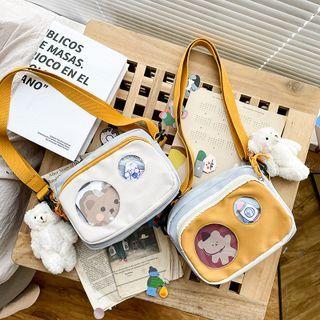 Bear Print Pvc Panel Crossbody Bag