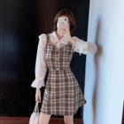 Set: Long-sleeve Lace Top + Plaid Dress