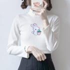 Turtleneck Rabbit Embroidery Knit Top