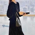 Open Back Velvet Long-sleeve Midi A-line Dress