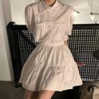 Puff-sleeve Shirt / A-line Skirt