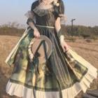 Short-sleeve Lace Trim Print Lolita Dress / Shawl / Petticoat Skirt / Set