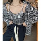 Long-sleeve Houndstooth Shirt / Houndstooth Camisole Top