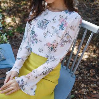 Ruffle-trim Floral Blouse