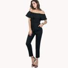 Short-sleeve Off-shoulder Straight-leg Jumpsuit