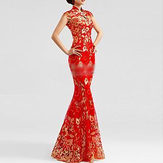 Cap-sleeve Embroidered Mermaid Evening Gown