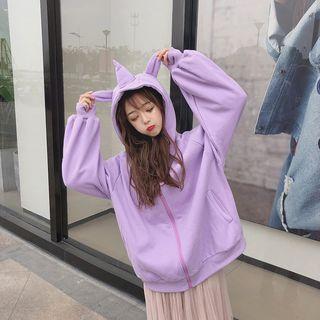 Horn-accent Hooded Zip Jacket