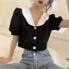 Short-sleeve Doll-collar Button-up Blouse
