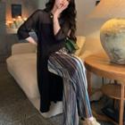 Long-sleeve Side-slit Long T-shirt