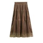 Lace Trim Midi A-line Velvet Skirt