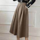 High Waist Plain Woolen Midi Skirt