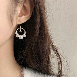 Faux Pearl Rhinestone Hoop Dangle Earring Silver - One Size