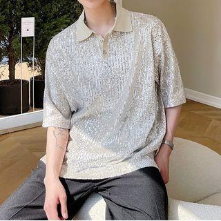 Short-sleeve Sequined Polo Shirt