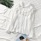 Lace-panel Button-down Shirt White - One Size