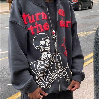 Lettering Skeleton Zip-up Hoodie