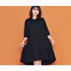 3/4-sleeve Ruffle-hem Long Dress