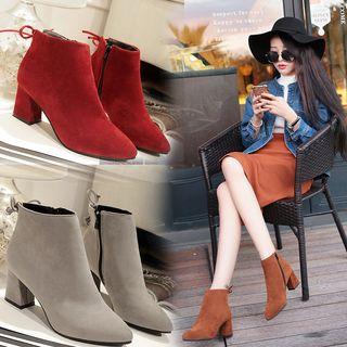 Chunky-heel Zip-side Bow Ankle Boots