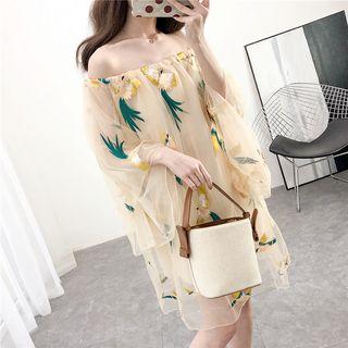 Boatneck Printed Mesh Sundress
