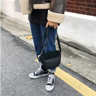 Snap-button Faux-suede Shoulder Bag