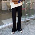 Front-slit Boot-cut Pants Black - One Size