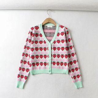 Strawberry Cropped Camisole Top / Cardigan