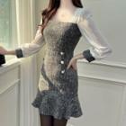 Chiffon-sleeve Tweed Minidress