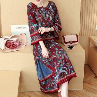 Set: 3/4-sleeve Printed Top + Midi A-line Skirt