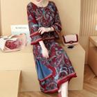 Set: 3/4-sleeve Printed Top + Midi A-line Skirt