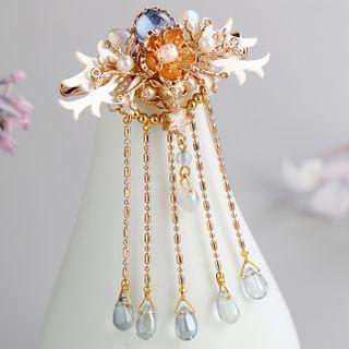 Faux Pearl Flower & Horn Hair Clip / Hair Clamp