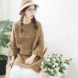 3/4-sleeve Cut Out Knit Pullover