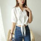 Puff-sleeve Tie-waist Shirt