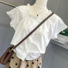 Short-sleeve Ruffle Shirt / Dotted Midi A-line Skirt