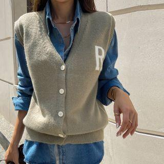 Button-up Letter Pattern Sweater Vest