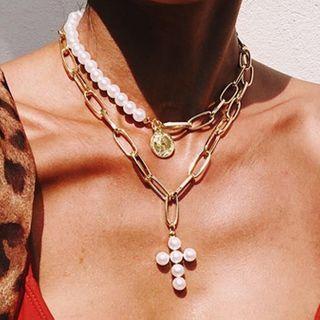 Faux Pearl Chain Layered Necklace Nl047 - One Size