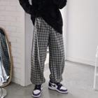 Gingham Knitted Tie-ankle Pants