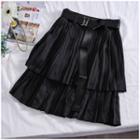 Pleated Layer Skirt With Belt