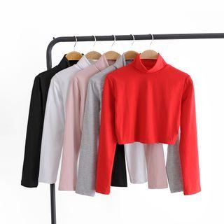 Turtleneck Long-sleeve Cropped T-shirt