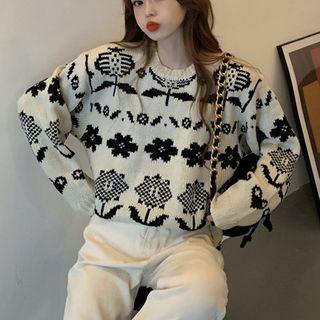 Floral Print Sweater Floral Printed - Beige - One Size