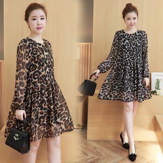 Leopard Print A-line Chiffon Dress