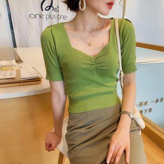 Ruched Crop Knit Top In 6 Colors