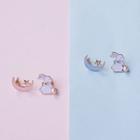 Non-matching Faux Pearl Alloy Rabbit & Moon Earring