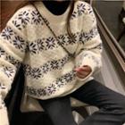 Long-sleeve Snowflake Oversize Sweater White - One Size