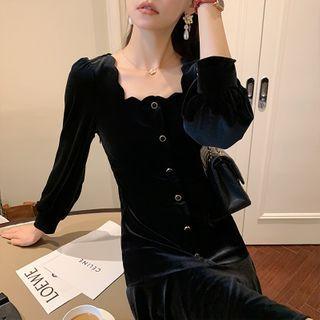 Velvet Square-neck Mini A-line Dress