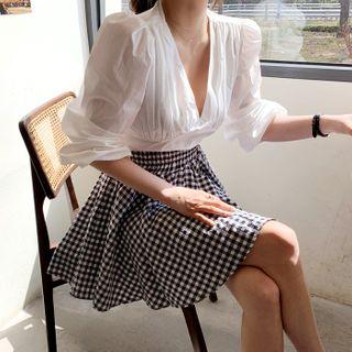 Tie-back Shirred Cropped Blouse
