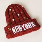 Lettering Embroidered Embellished Beanie