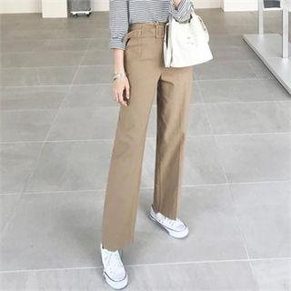 Straight-cut Cotton Pants With Belt