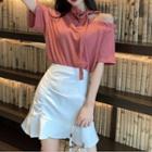 Short-sleeve Cut-out Shoulder Tie Neck T-shirt / Mermaid Skirt