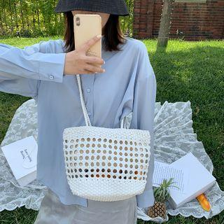 Woven Perforated Crossbody Tote Bag