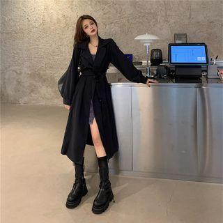 Trench Coat / Leopard Print Spaghetti-strap Dress